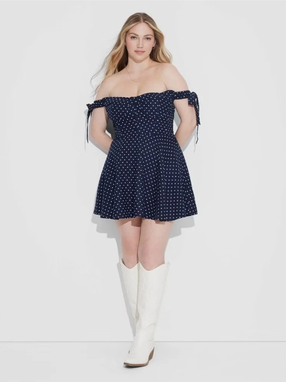 Megan MoroneyMini Off the Shoulder with Bow Graphic Skater Dress